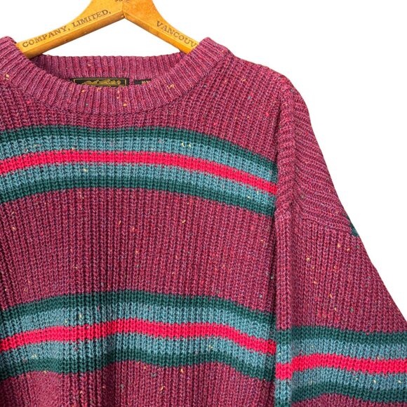 Vintage 90s Eddie Bauer Stripe Sweater Speckled Knit Crewneck Cotton - Picture 6 of 9